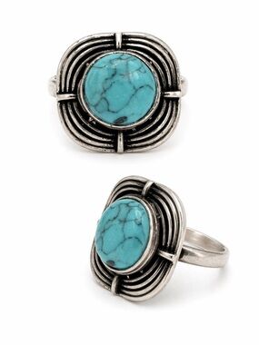 Turquoise Statement Ring - Silver Tone Women's Fashion Ring